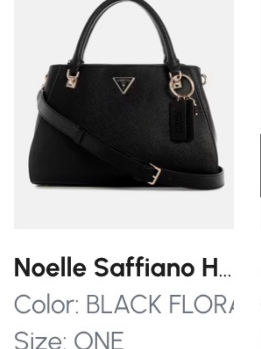 Guess Noelle Saffiano Satchel in Black with Gold Hardware